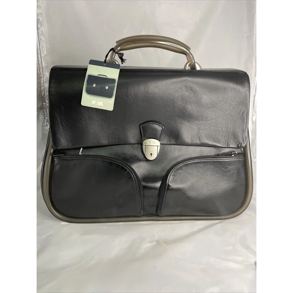 NAVA Briefcase, Leather, Black NWT